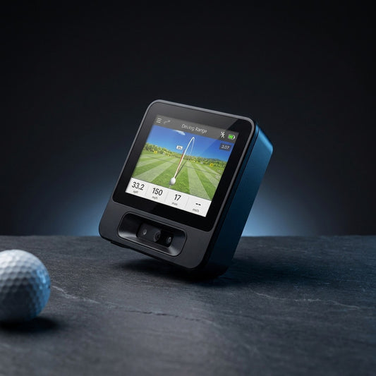 SC4 PRO Golf Launch Monitor & 3D Driving Range Simulator for Indoor and Outdoor Use | Portable Golf Swing Analyzer & Golf Tracker with Built-In Screen | No Fees — Studio Shot