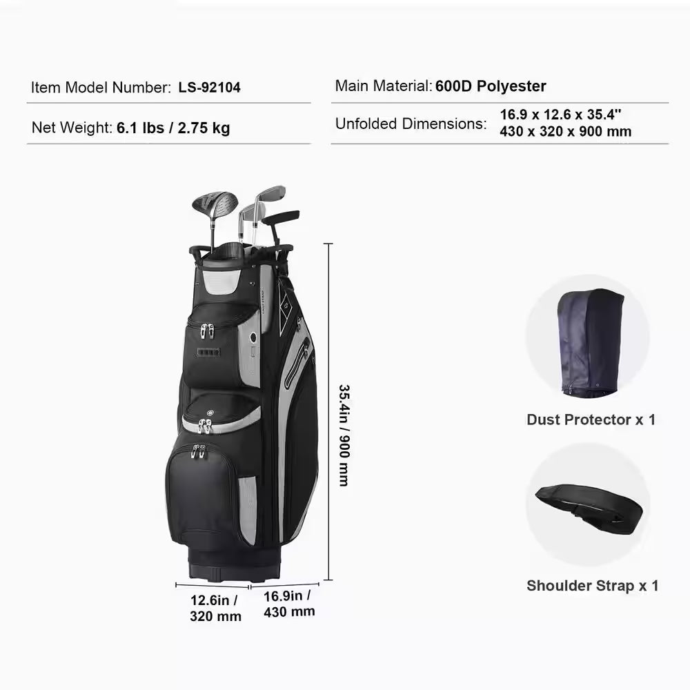 Golf Cart Bag with 14 Way Organizer Divider Top, 36 In. 13 Pockets Premium Cart Bag, Durable Golf Bags with Handles