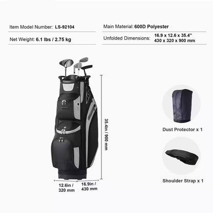 Golf Cart Bag with 14 Way Organizer Divider Top, 36 In. 13 Pockets Premium Cart Bag, Durable Golf Bags with Handles