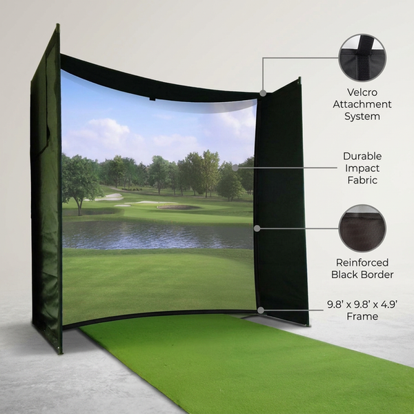 DIY Golf Simulator Impact Screen Frame Enclosure Kit Set, Use with Simulators, Durable Fabric with Velcro, Reinforced Black Border, 9.8'X9.8'X4.9'