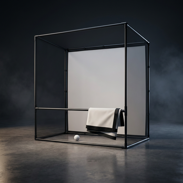 DIY Golf Simulator Impact Screen Frame Enclosure Kit Set, Use with Simulators, Durable Fabric with Velcro, Reinforced Black Border, 9.8'X9.8'X4.9' — Studio Shot