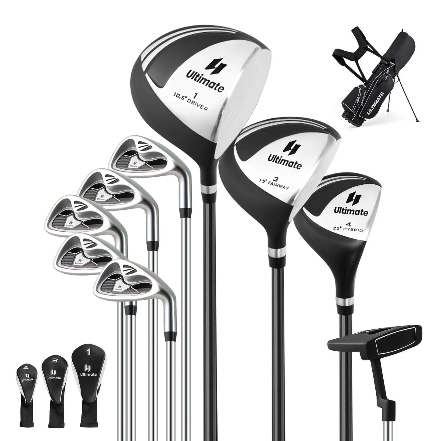 Men'S Complete Golf Clubs Package Set 10 Pieces Includes Alloy Driver Black