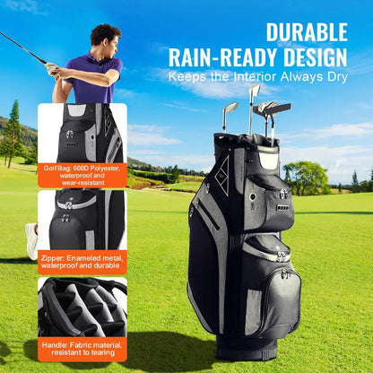 Golf Cart Bag with 14 Way Organizer Divider Top, 36 In. 13 Pockets Premium Cart Bag, Durable Golf Bags with Handles