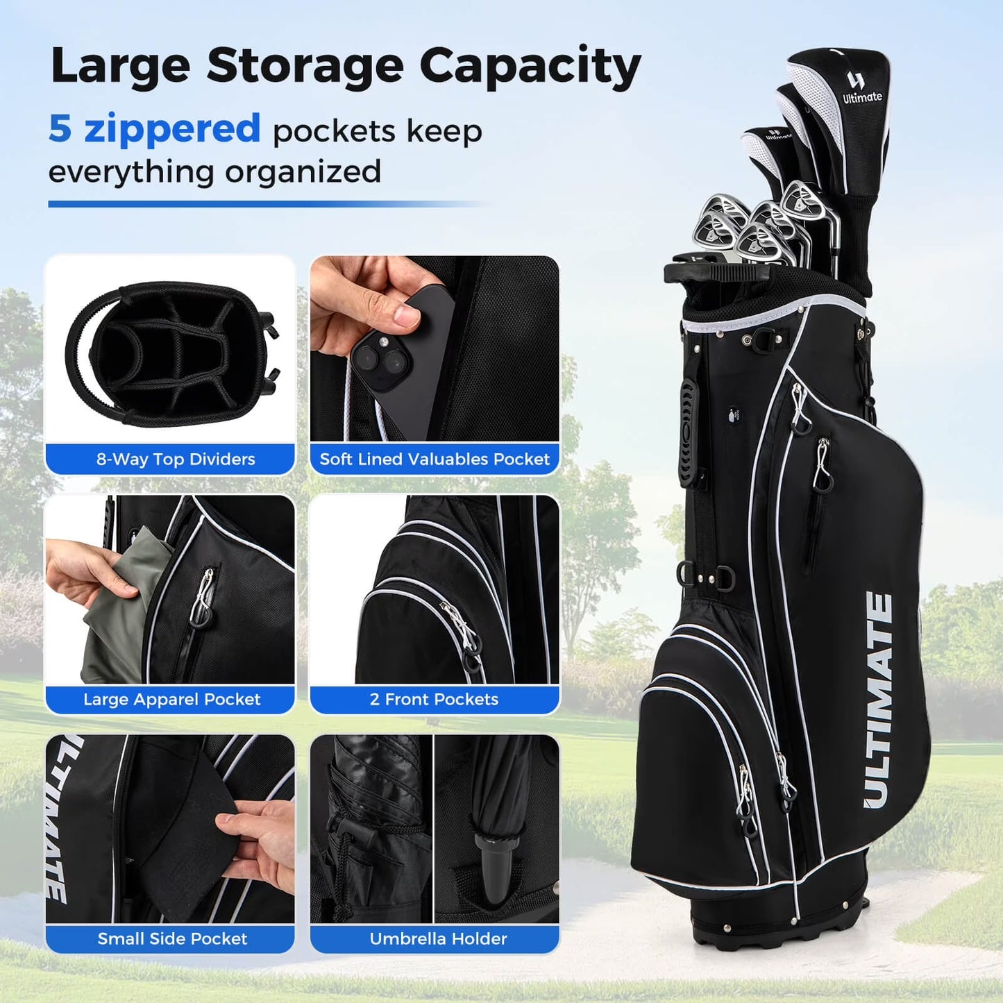 Men'S Complete Golf Clubs Package Set 10 Pieces Includes Alloy Driver Black